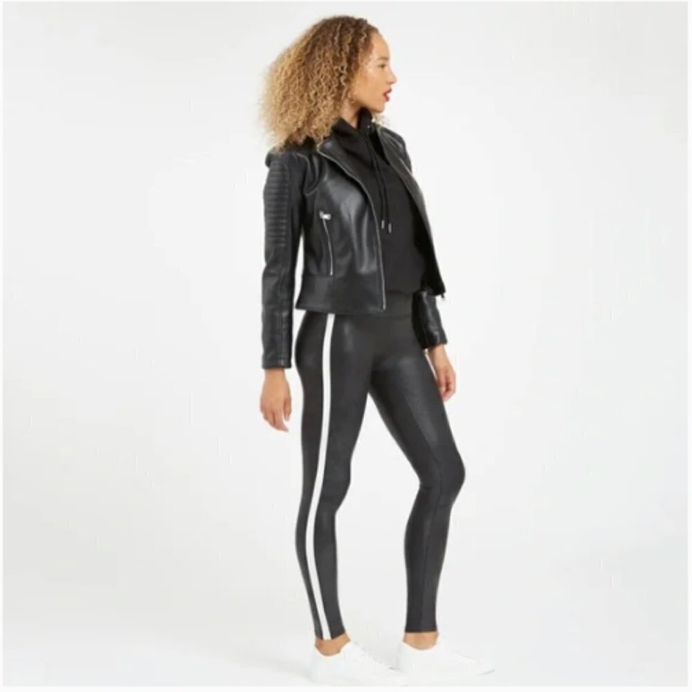 Spanx Faux Leather Side Stripe‎ Legging Black White size Medium